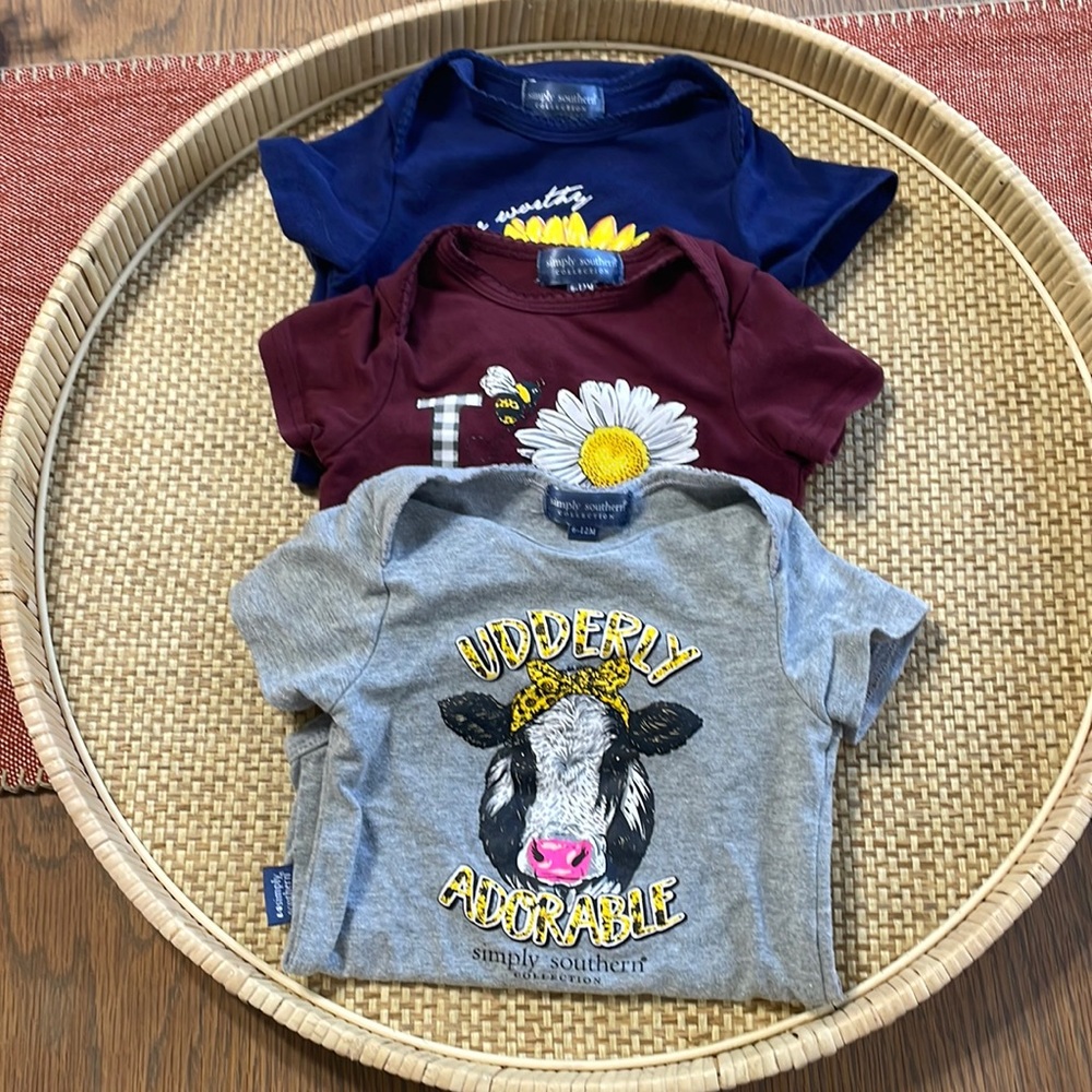 Bundle of three simply southern onesies 6-12 mo